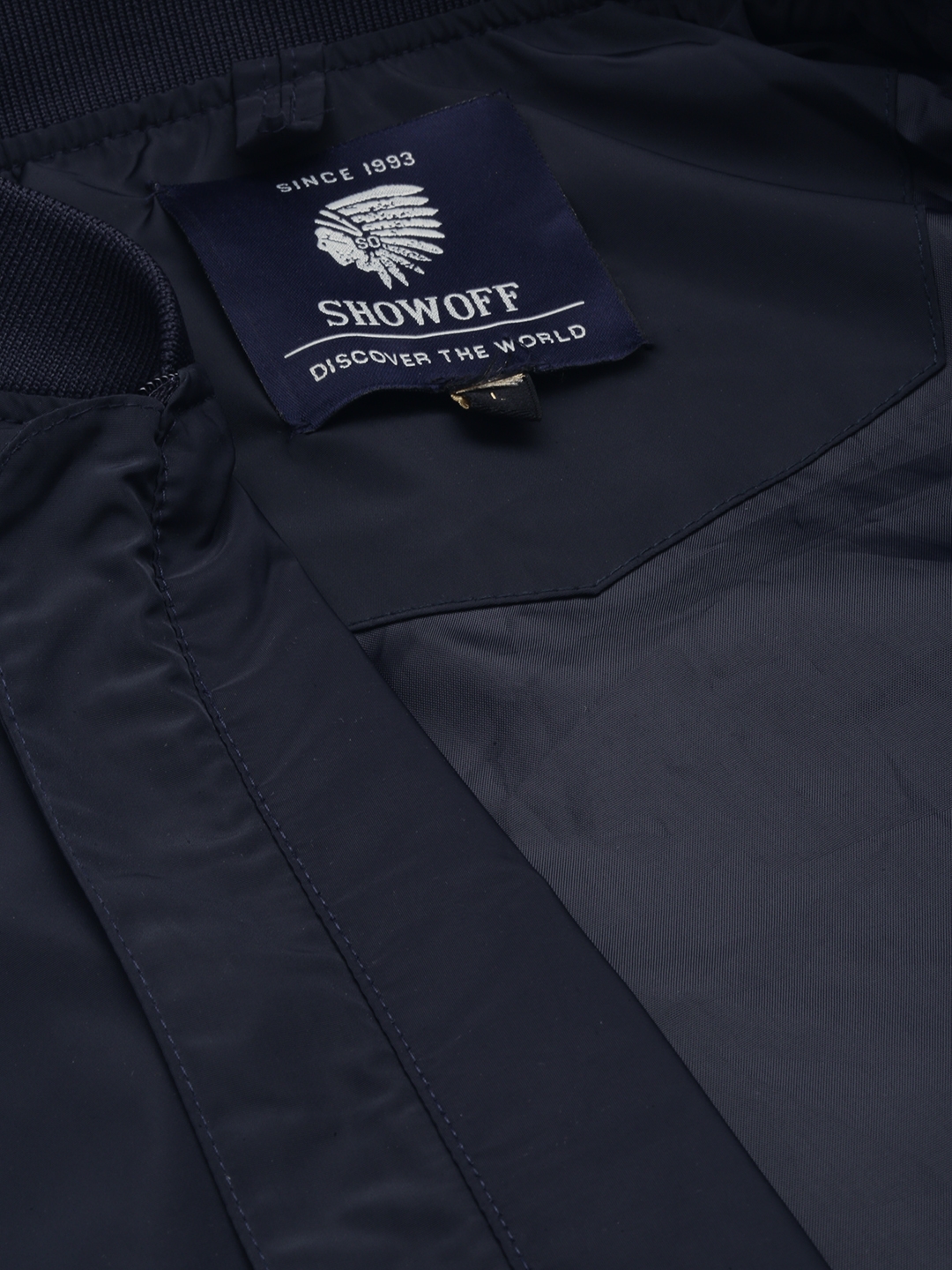 Showoff | SHOWOFF Men's Mandarin Collar Solid Navy Blue Open Front Jacket 6