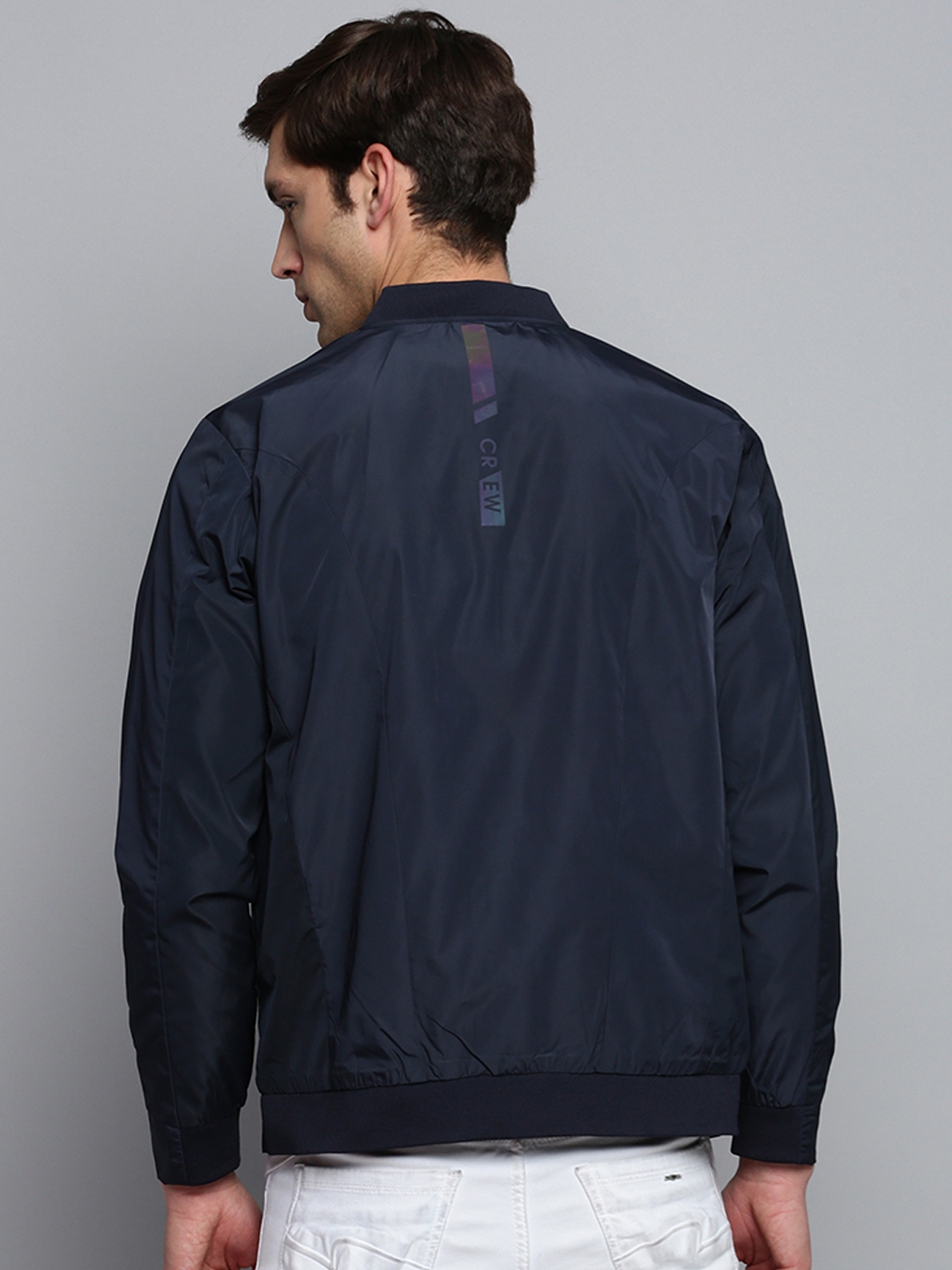 Showoff | SHOWOFF Men's Mandarin Collar Solid Navy Blue Open Front Jacket 3