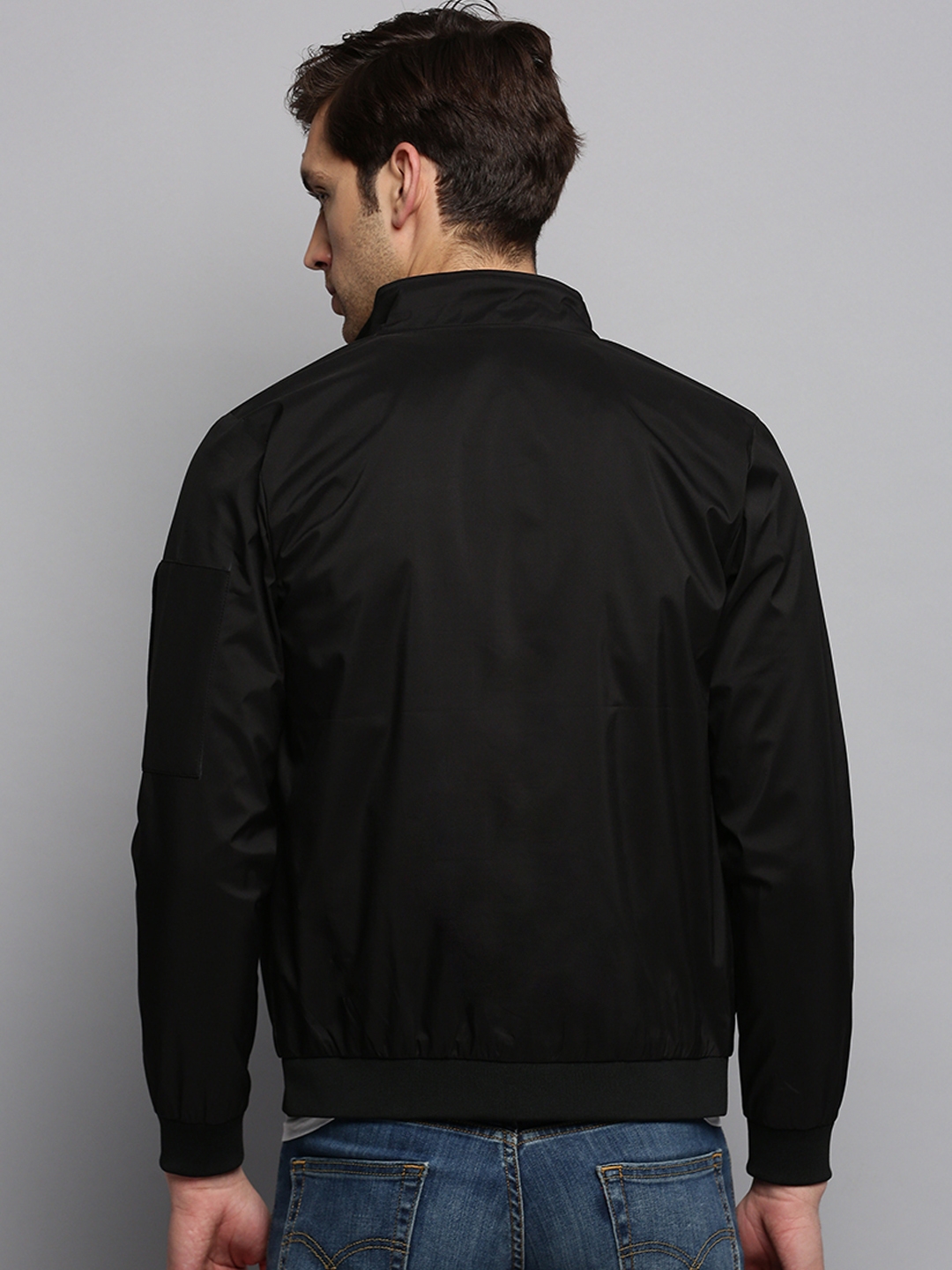 Showoff | SHOWOFF Men's Mock Collar Solid Black Open Front Jacket 3