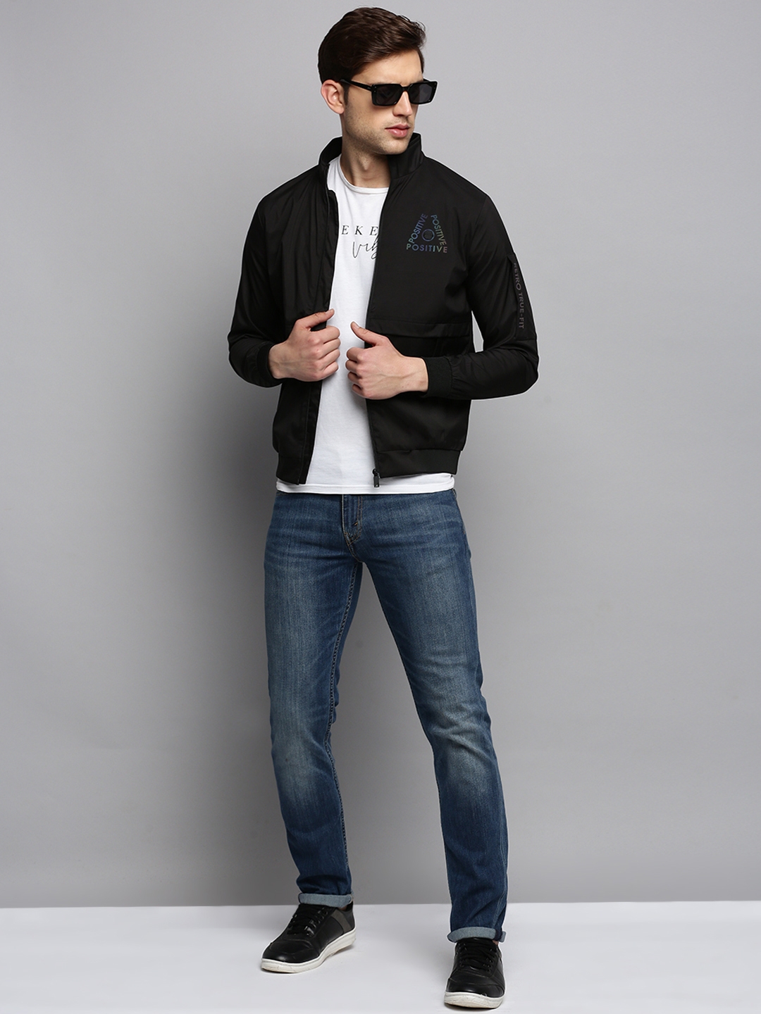 Showoff | SHOWOFF Men's Mock Collar Solid Black Open Front Jacket 4