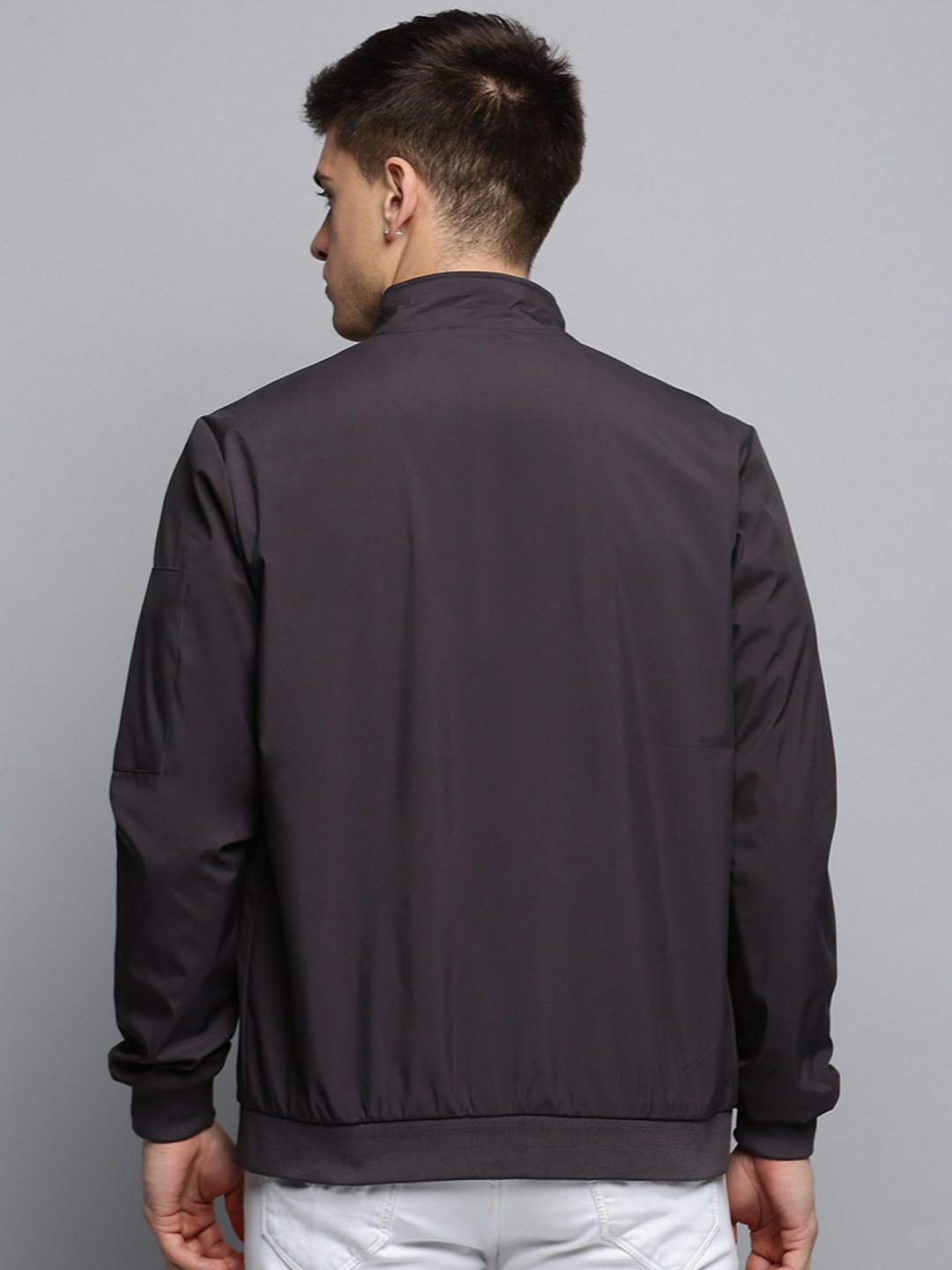 Showoff | SHOWOFF Men's Mock Collar Solid Grey Open Front Jacket 3