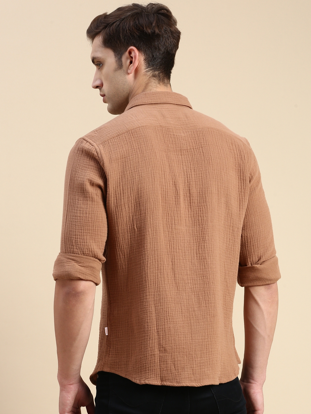 Showoff | SHOWOFF Men's Spread Collar Brown Slim Fit Solid Shirt 3