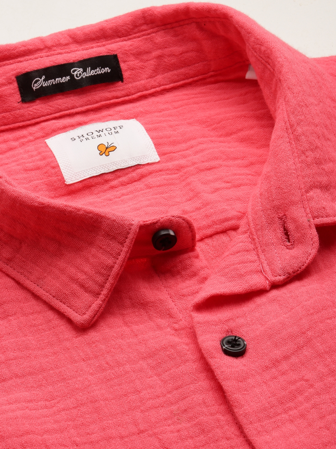 Showoff | SHOWOFF Men's Spread Collar Pink Slim Fit Solid Shirt 6