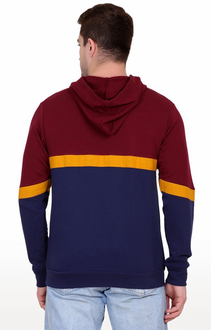 Styvibe | Styvibe Men Navy and Maroon Colourblock Half & Half Hooded Terry Full Sleeve Sweatshirt 3