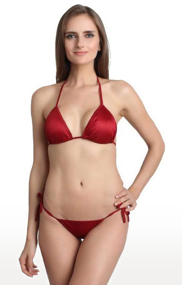 SUJUKA | Sujuka Solid Women Bikini Red Swimsuit
 0