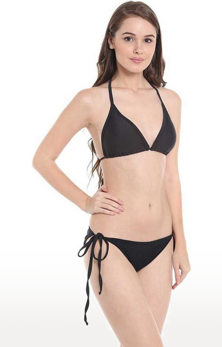 SUJUKA | Sujuka Solid Women Bikini Black Swimsuit

 1