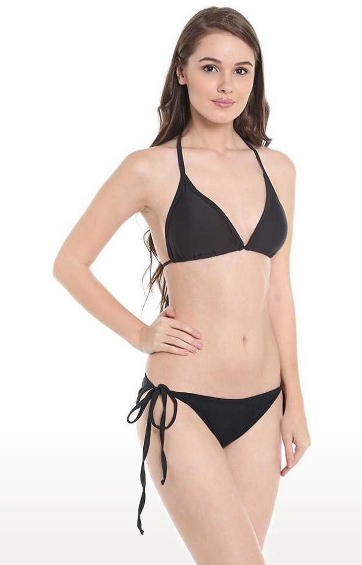 SUJUKA | Sujuka Solid Women Bikini Black Swimsuit
 1