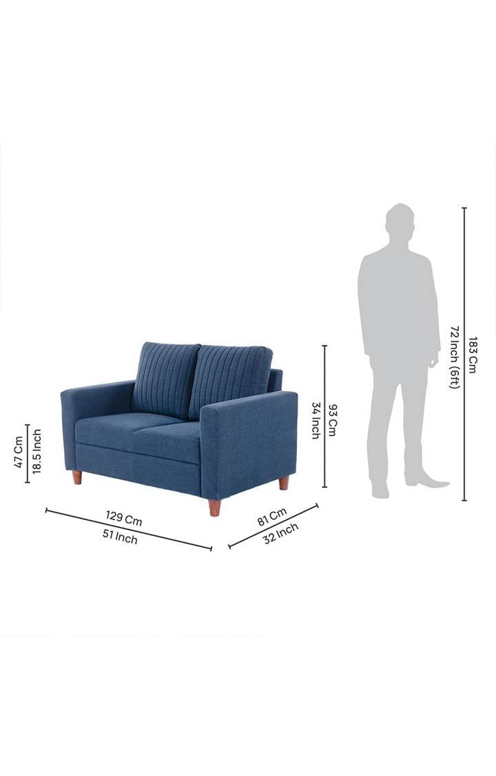 NEUDOT Roman Fabric Sofa for Living Room | 2 Seater Sofa for Drawing Room & Bedroom, Sofa for Office & Lounge - Dusky Blue