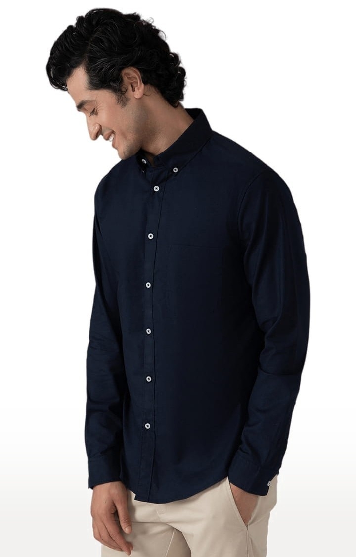 Men's Casual Oxford Shirt in Navy Blue Comfort Fit