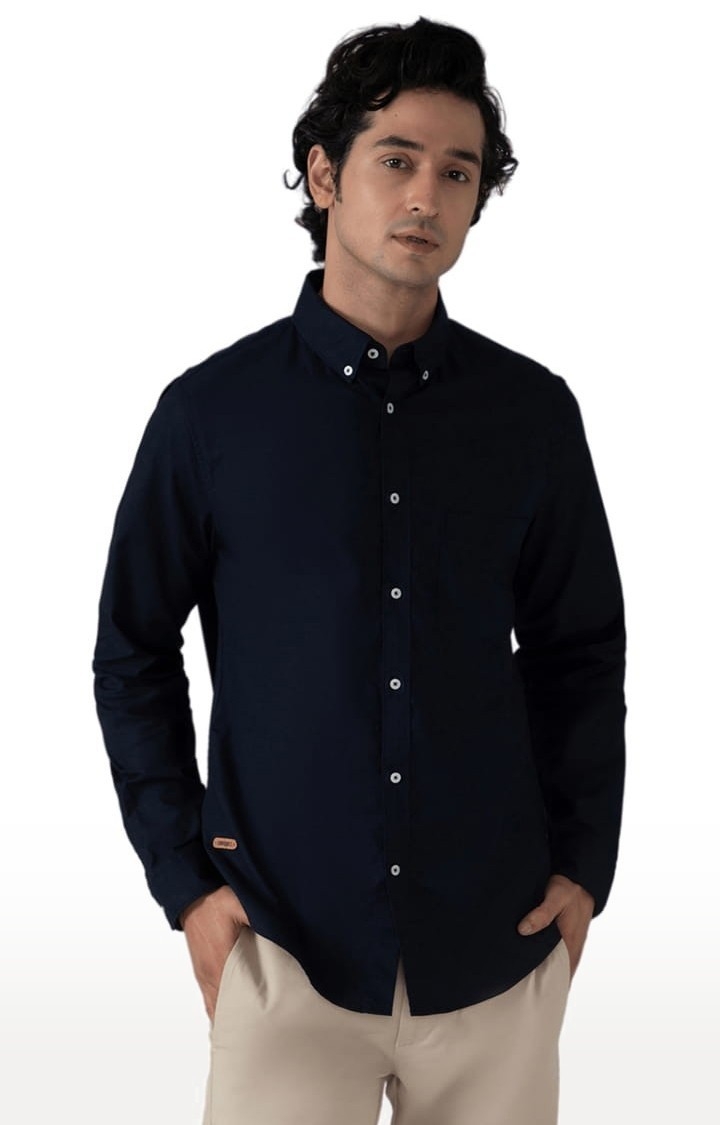 (SUBTRACT) | Men's Casual Oxford Shirt in Navy Blue Comfort Fit
