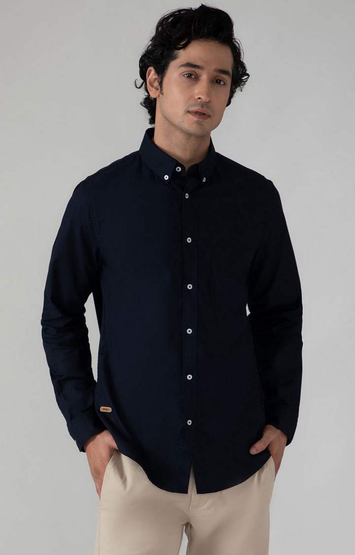 SUBTRACT-Casual Oxford Shirt in Navy- Comfort Fit