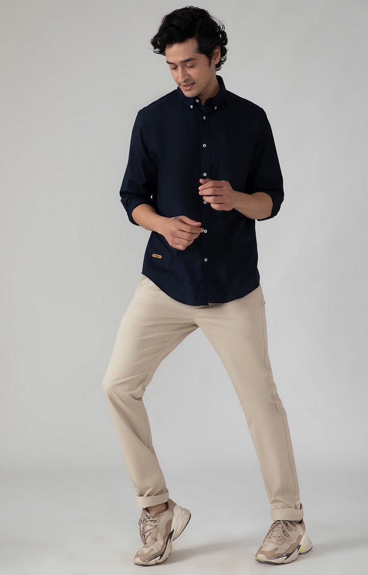SUBTRACT-Casual Oxford Shirt in Navy- Comfort Fit