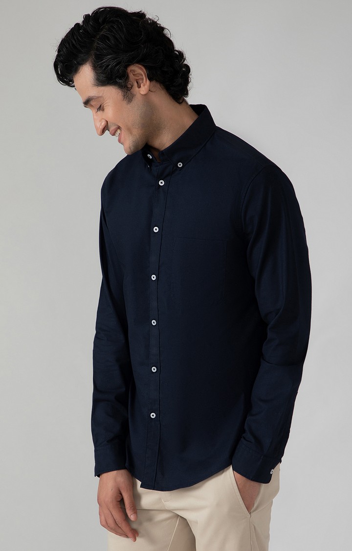 SUBTRACT-Casual Oxford Shirt in Navy- Comfort Fit