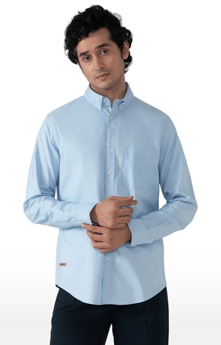 (SUBTRACT) | Men's Casual Oxford Shirt in Sky Blue Comfort Fit