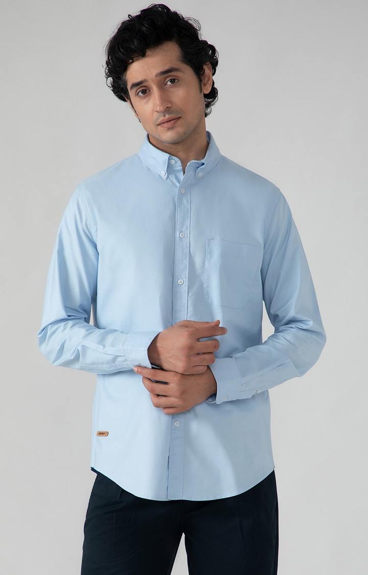SUBTRACT-Casual Oxford Shirt in Sky Blue- Comfort Fit