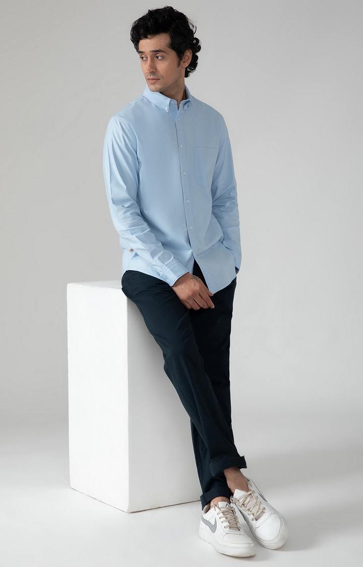 SUBTRACT-Casual Oxford Shirt in Sky Blue- Comfort Fit