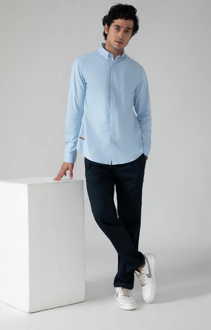 SUBTRACT-Casual Oxford Shirt in Sky Blue- Comfort Fit