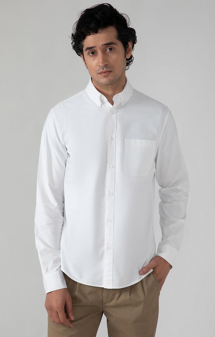 SUBTRACT-Casual Oxford Shirt in White- Comfort Fit