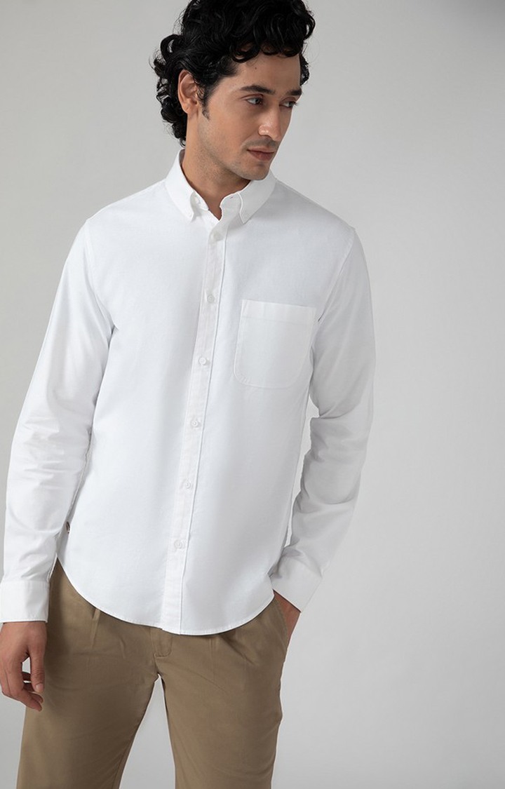 SUBTRACT-Casual Oxford Shirt in White- Comfort Fit