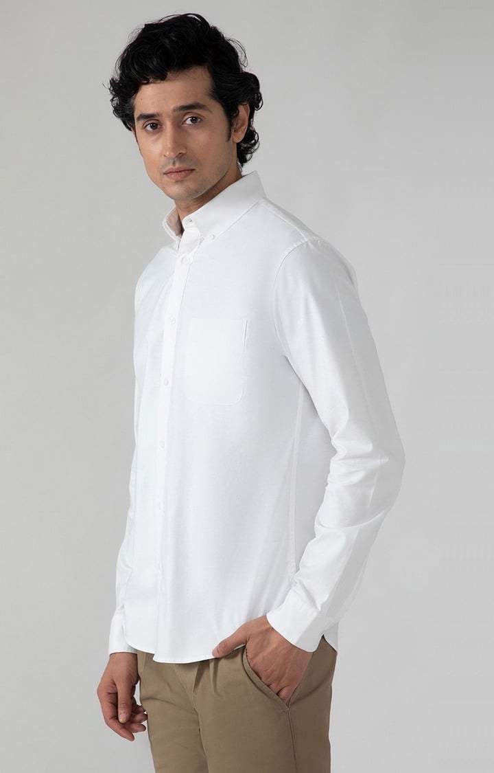 SUBTRACT-Casual Oxford Shirt in White- Comfort Fit