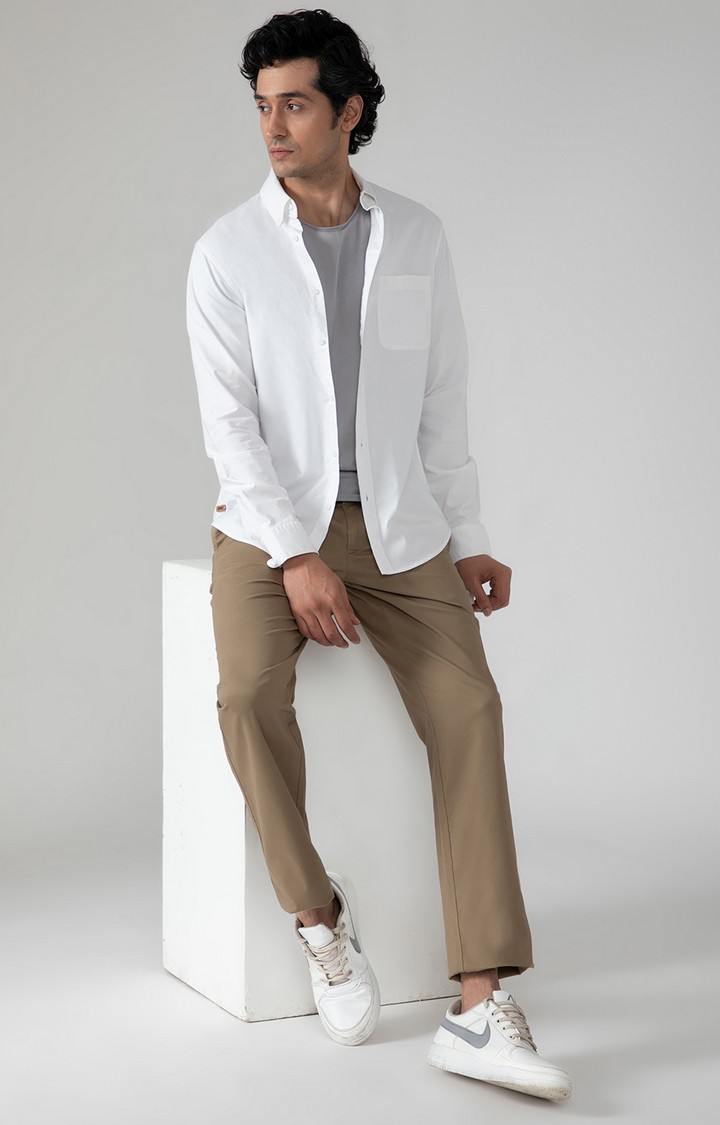 SUBTRACT-Casual Oxford Shirt in White- Comfort Fit