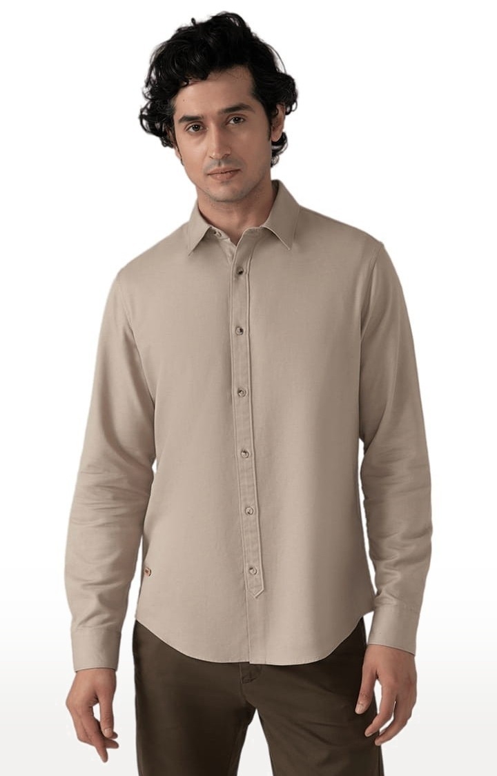 (SUBTRACT) | Men's All Day Casual Linen Shirt in Khaki Comfort Fit
