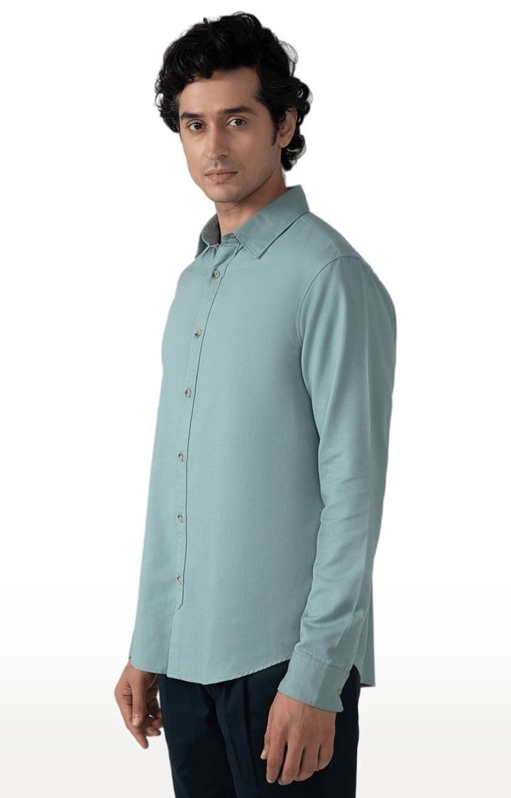 Men's All Day Casual Linen Shirt in Sea Green Comfort Fit