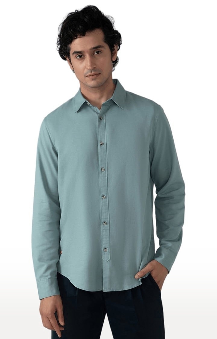 (SUBTRACT) | Men's All Day Casual Linen Shirt in Sea Green Comfort Fit