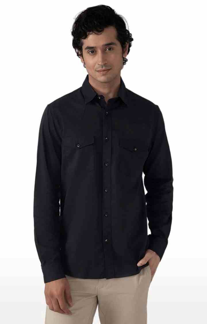 Men's Cargo Twill Shirt in Raven Black Comfort Fit