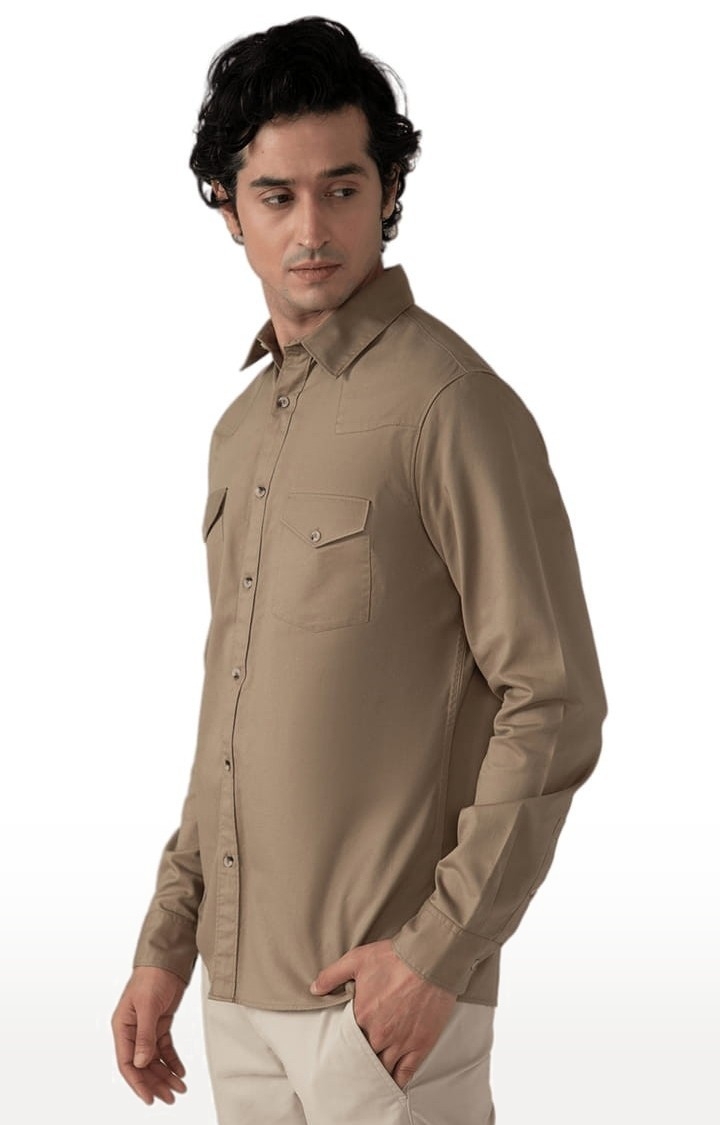 Men's Cargo Twill Shirt in Khaki Comfort Fit