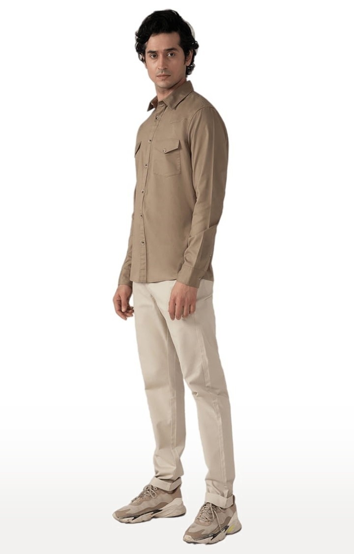 Men's Cargo Twill Shirt in Khaki Comfort Fit