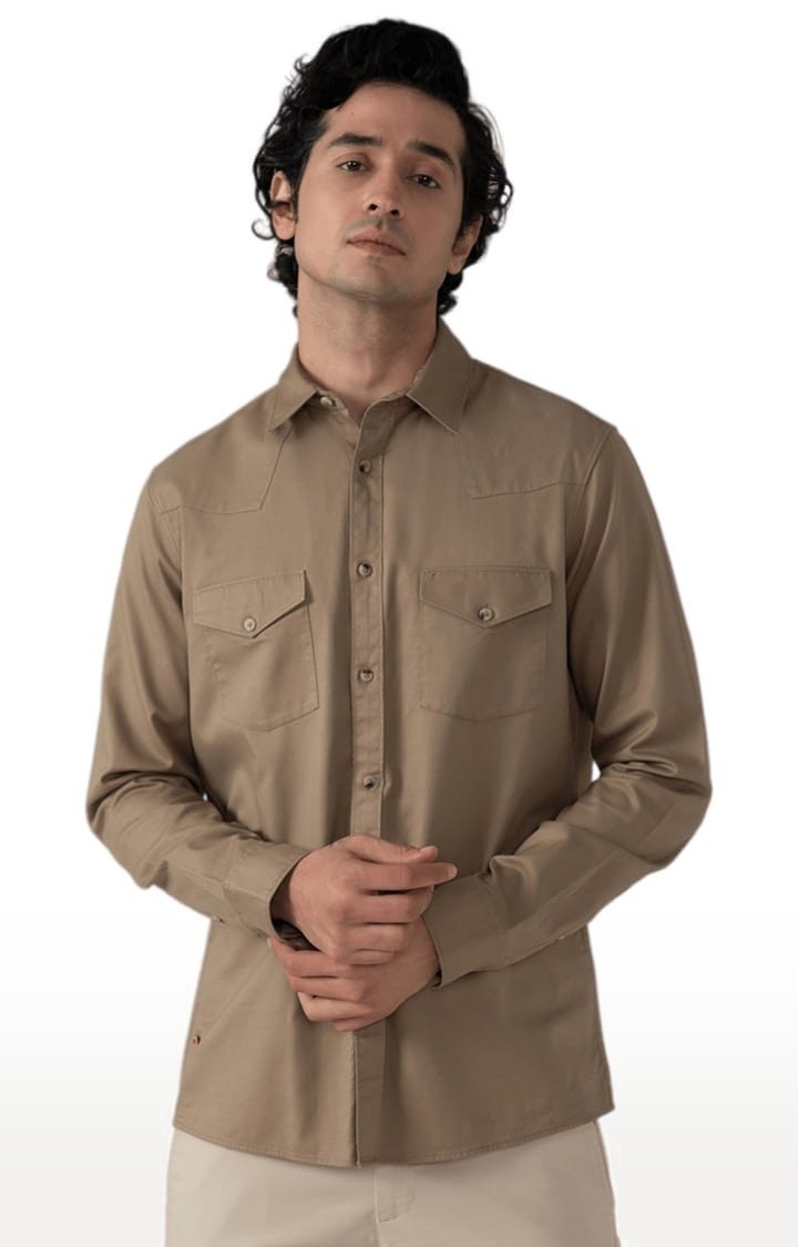 Men's Cargo Twill Shirt in Khaki Comfort Fit