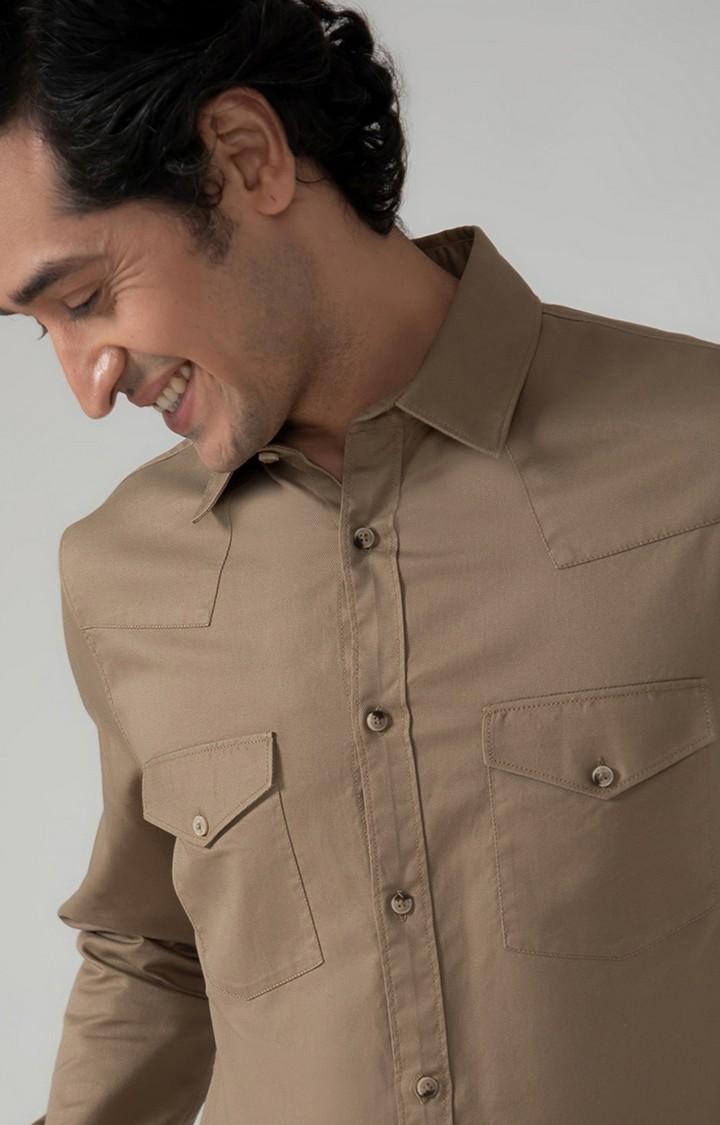 SUBTRACT-Cargo Twill Shirt in Khaki- Comfort Fit