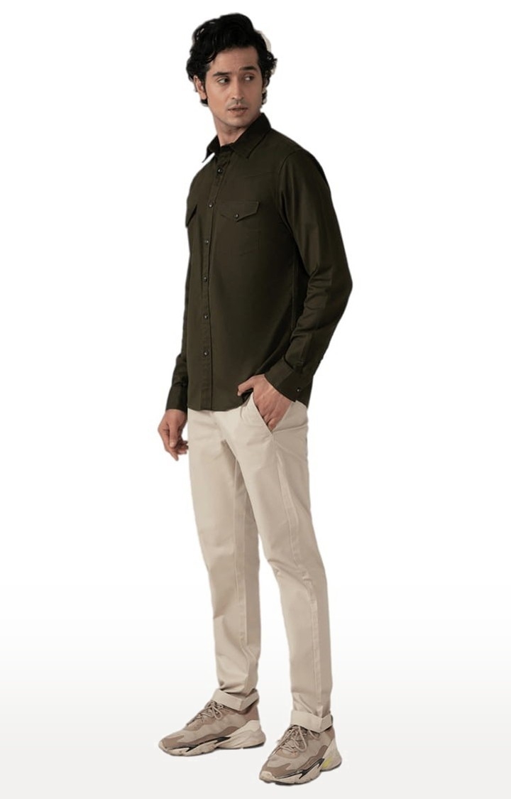 (SUBTRACT) | Men's Cargo Twill Shirt in Dark Olive Comfort Fit 1