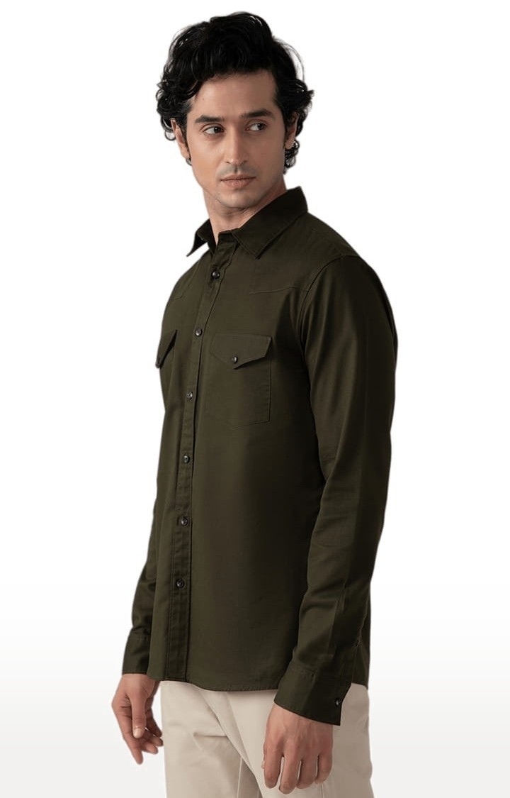(SUBTRACT) | Men's Cargo Twill Shirt in Dark Olive Comfort Fit 2