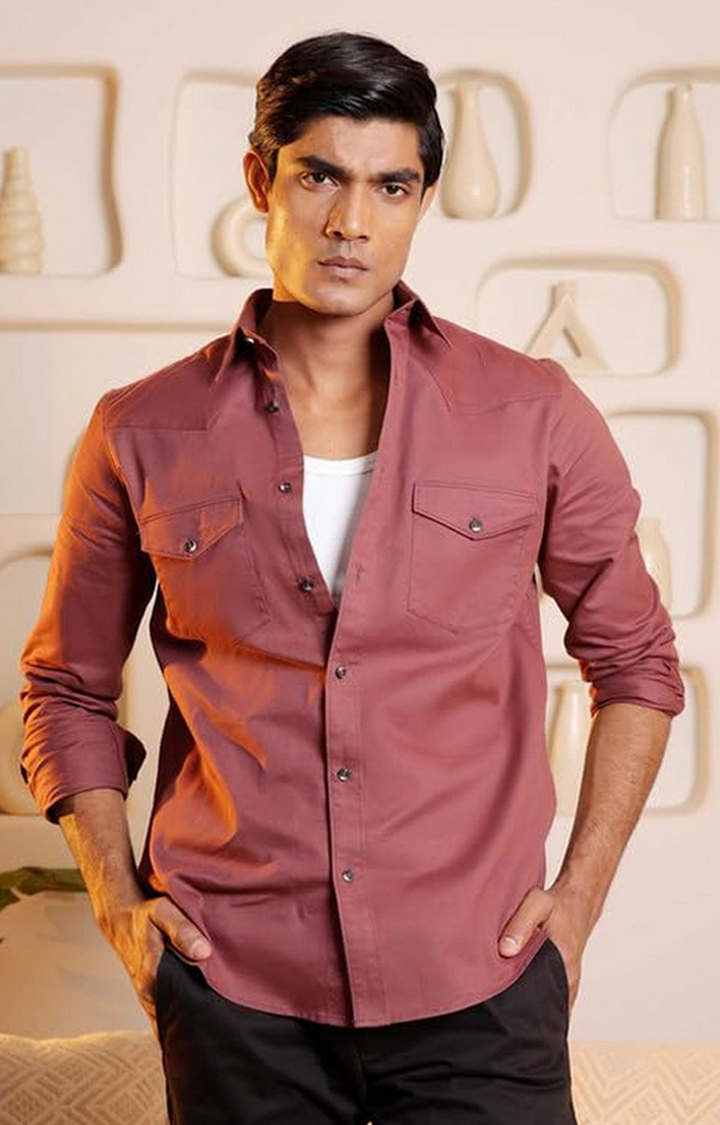 SUBTRACT-Men Redwood Comfort Fit Double Pocket Cagro Twill Casual Shirt