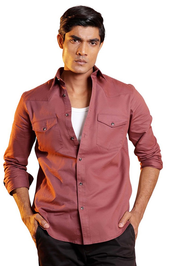 SUBTRACT-Men Redwood Comfort Fit Double Pocket Cagro Twill Casual Shirt