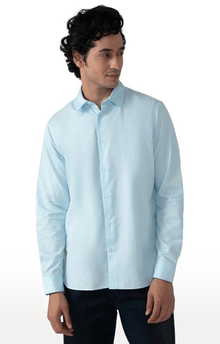 (SUBTRACT) | Men's Cotton Tencel Shirt in Sky Blue Comfort fit