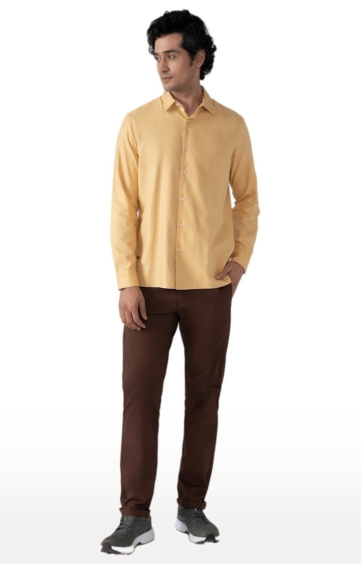 Men's Cotton Tencel Shirt in Tuscany Yellow Comfort Fit