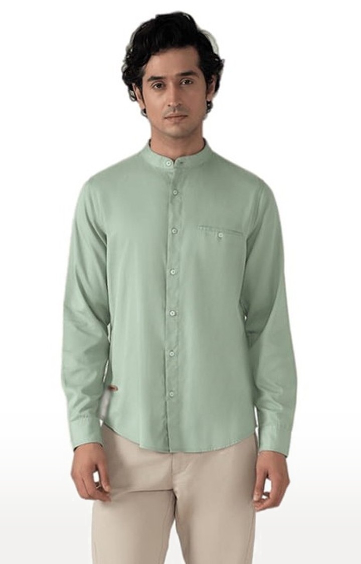 (SUBTRACT) | Men's Cotton Tencel Shirt in Mint Green Slim Fit