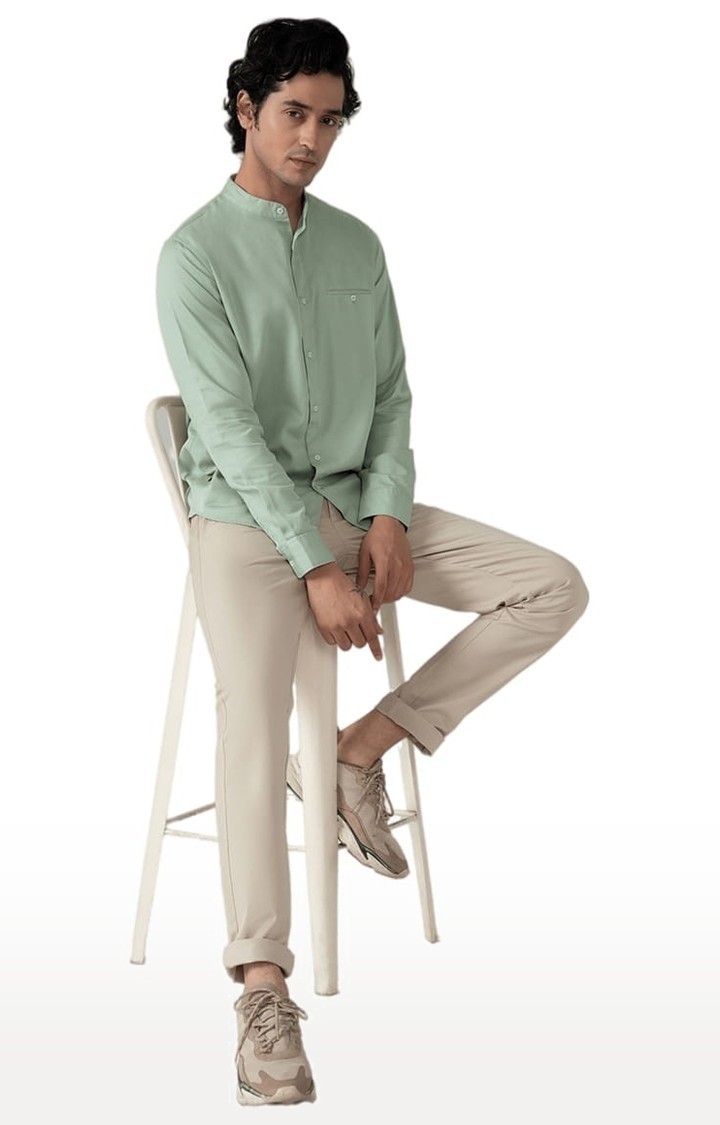 Men's Cotton Tencel Shirt in Mint Green Slim Fit