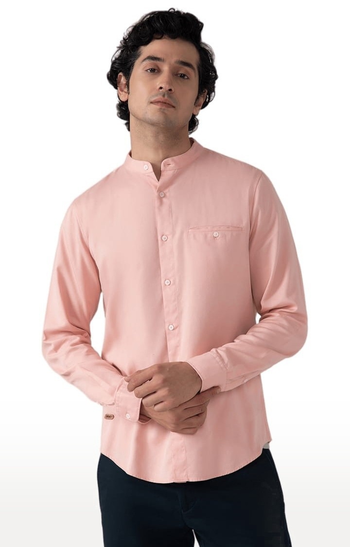 (SUBTRACT) | Men's Cotton Tencel Shirt in Pink Slim Fit