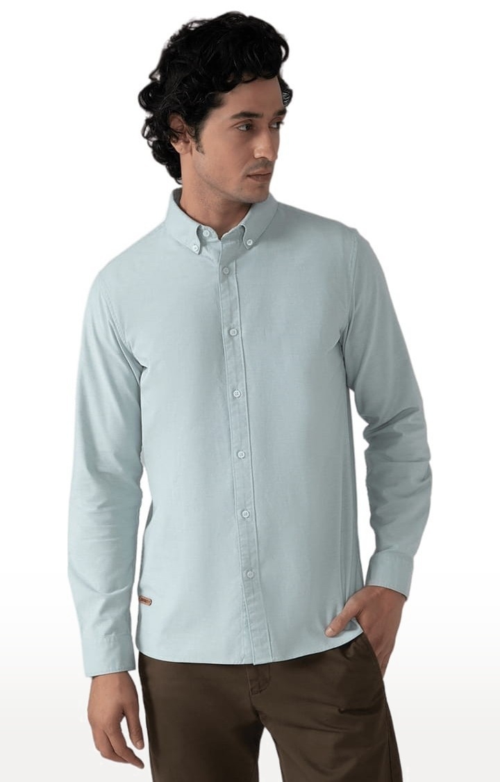 (SUBTRACT) | Men's Yarn Dyed Oxford Shirt in Mint Green Slim Fit