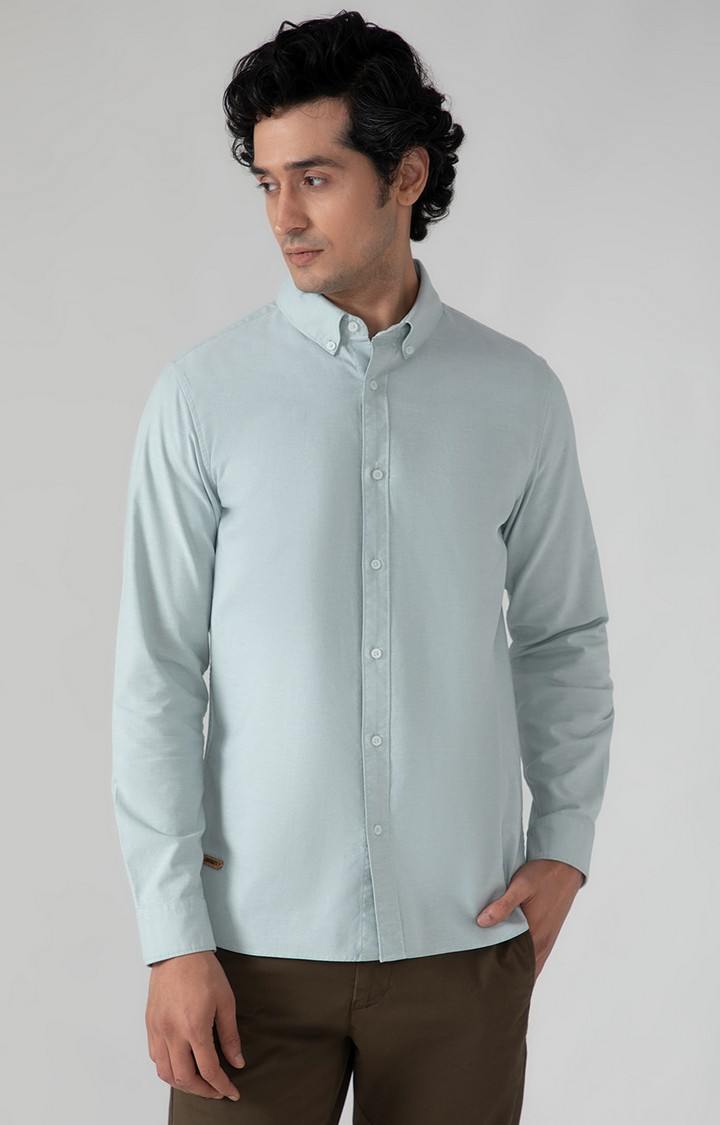 SUBTRACT-Yarn Dyed Oxford Shirt in Mint Green- Slim Fit