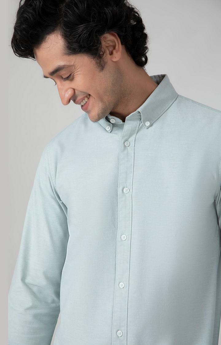 SUBTRACT-Yarn Dyed Oxford Shirt in Mint Green- Slim Fit