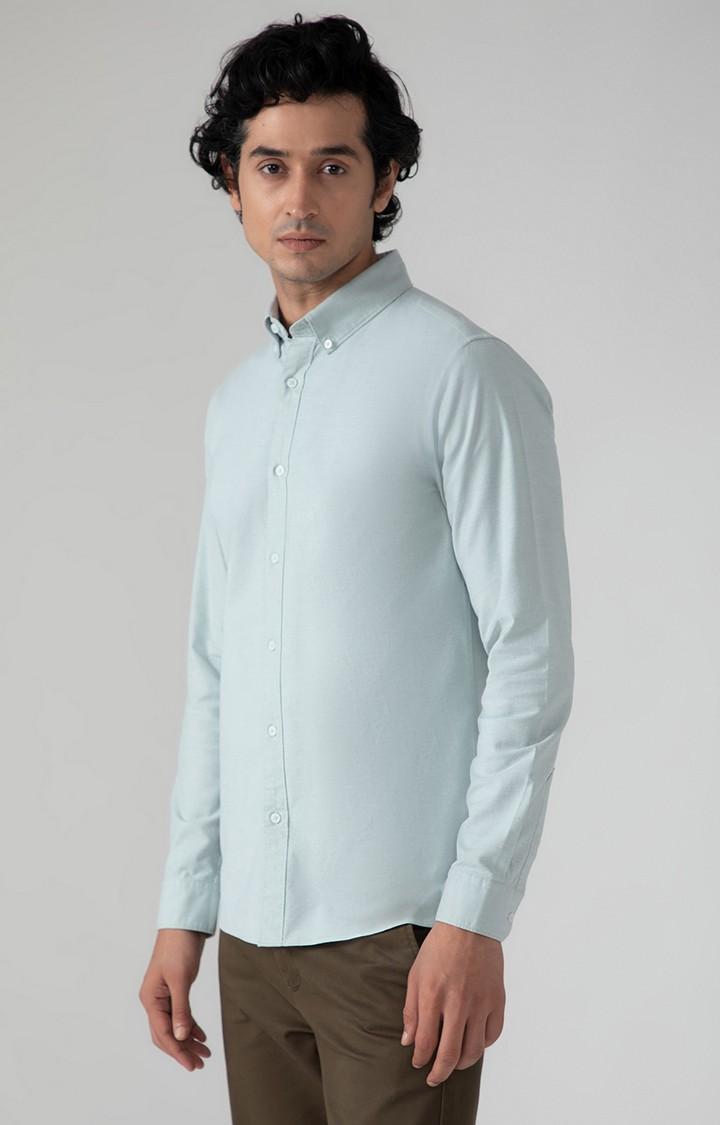 SUBTRACT-Yarn Dyed Oxford Shirt in Mint Green- Slim Fit