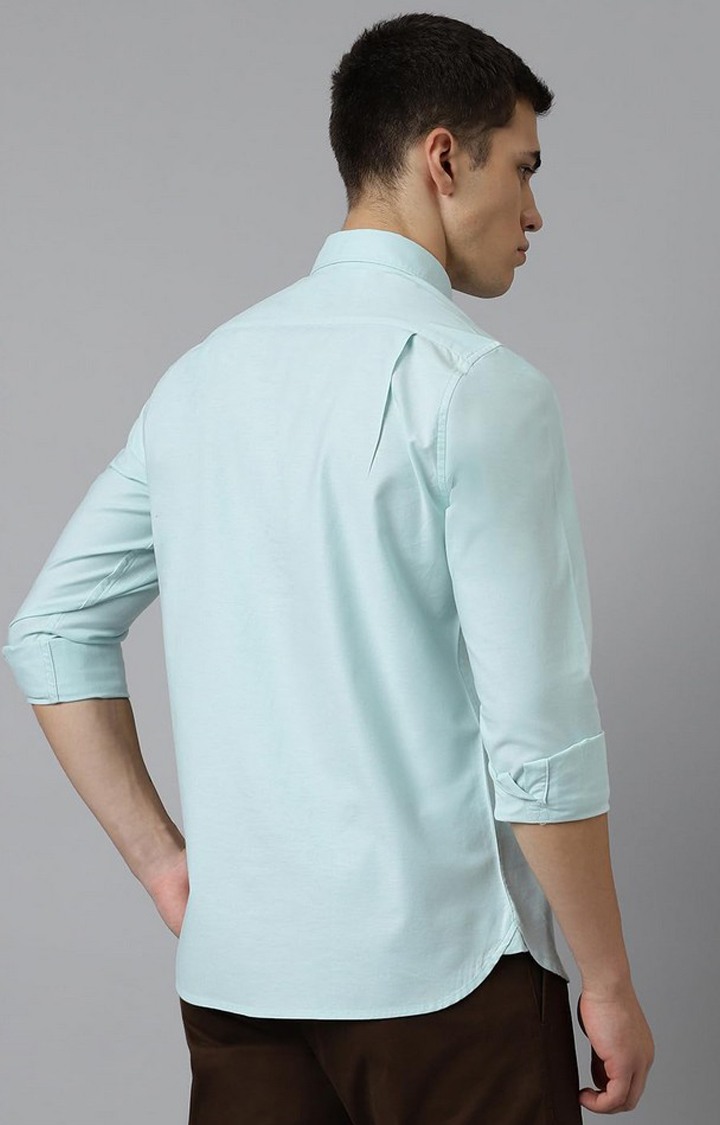 SUBTRACT-Men Pastel Green Slim Fit Button Down Collar Yarn Dyed Casual Oxford Shirt