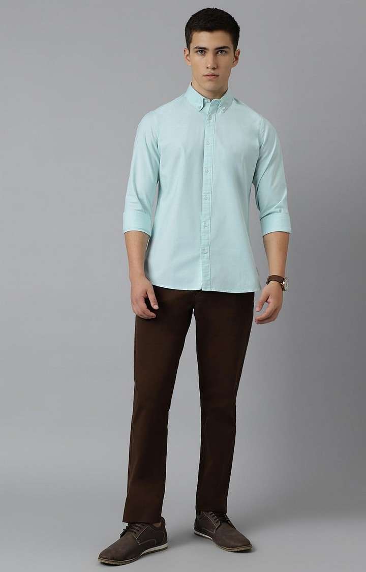 SUBTRACT-Men Pastel Green Slim Fit Button Down Collar Yarn Dyed Casual Oxford Shirt