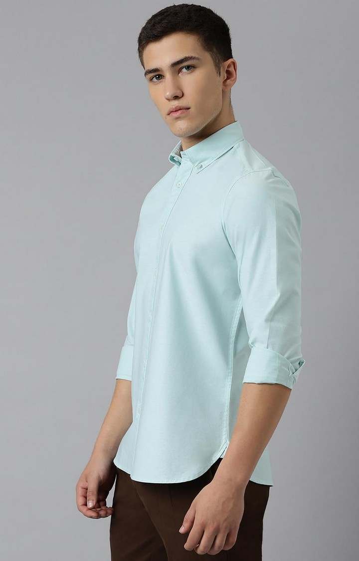 SUBTRACT-Men Pastel Green Slim Fit Button Down Collar Yarn Dyed Casual Oxford Shirt