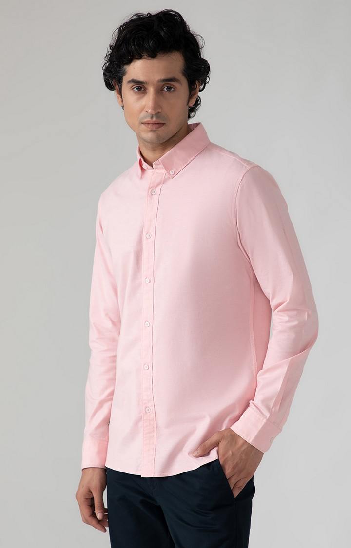 SUBTRACT-Yarn Dyed Oxford Shirt in Salmon Pink- Slim Fit